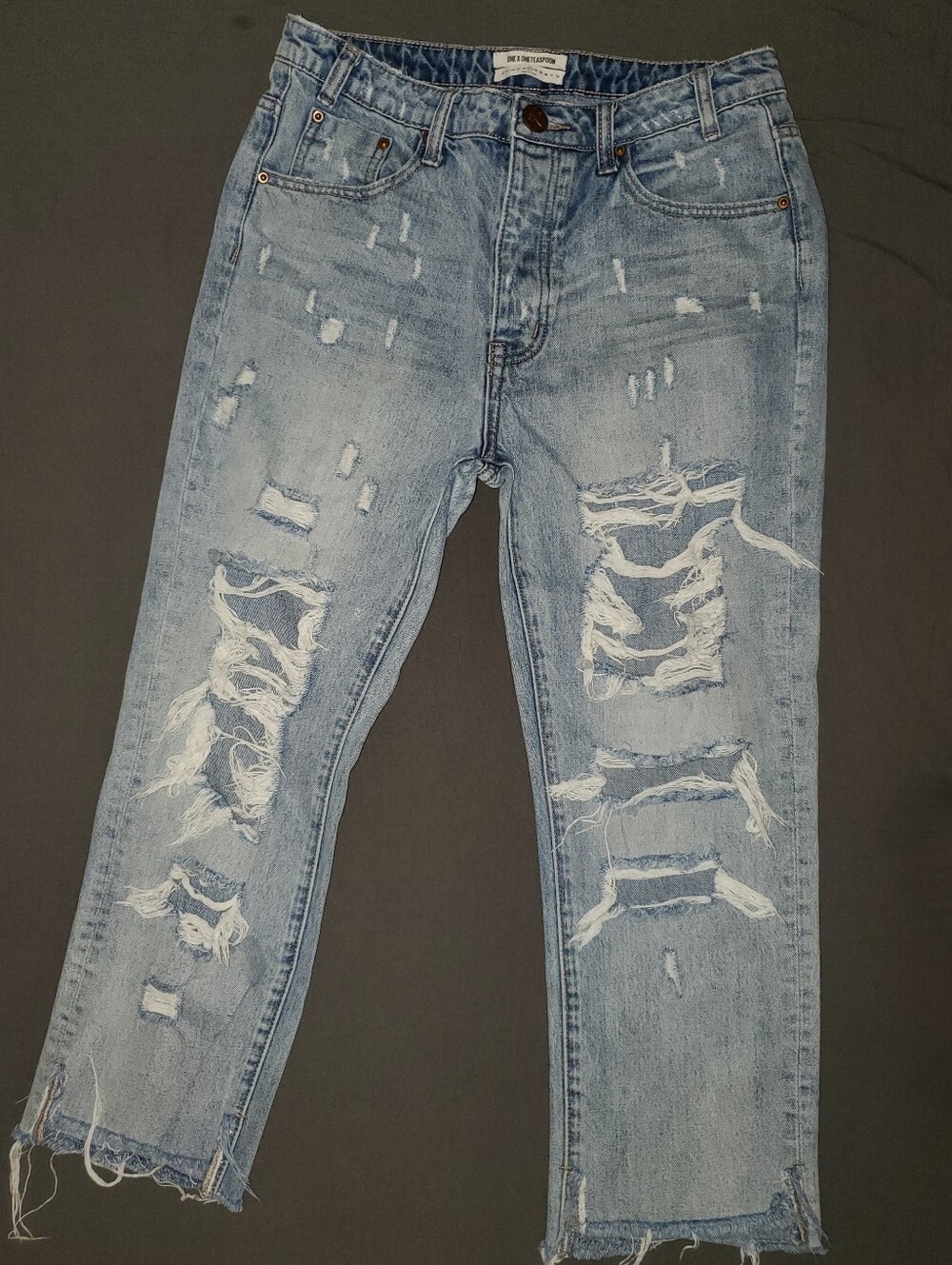 One Teaspoon Light Blue Distressed Boyfriend Jeans